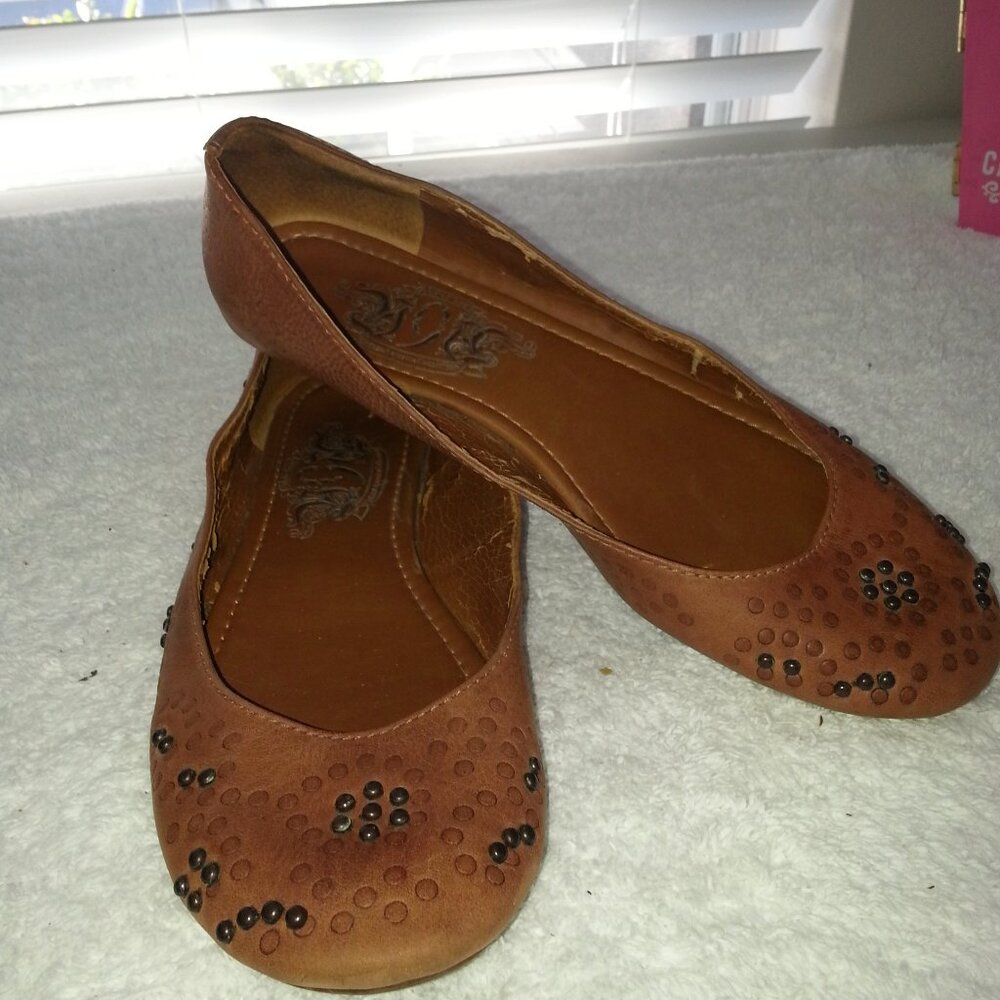 Brown Nine West Leather Ballet Flats Worn